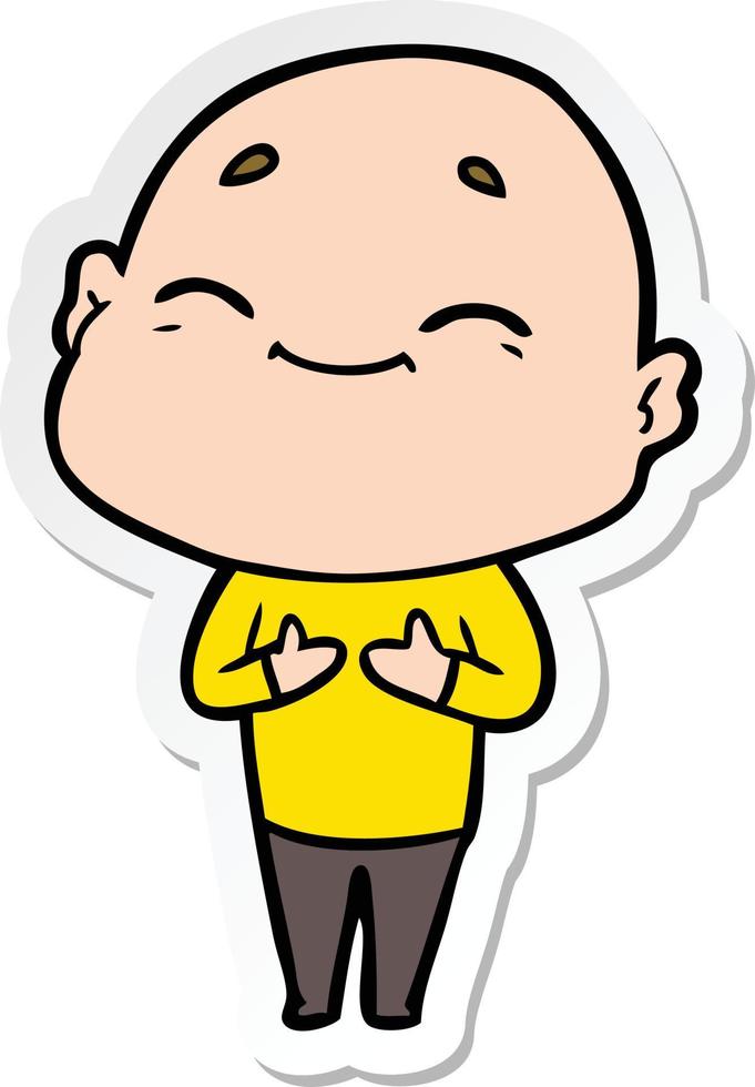 sticker of a happy cartoon bald man vector