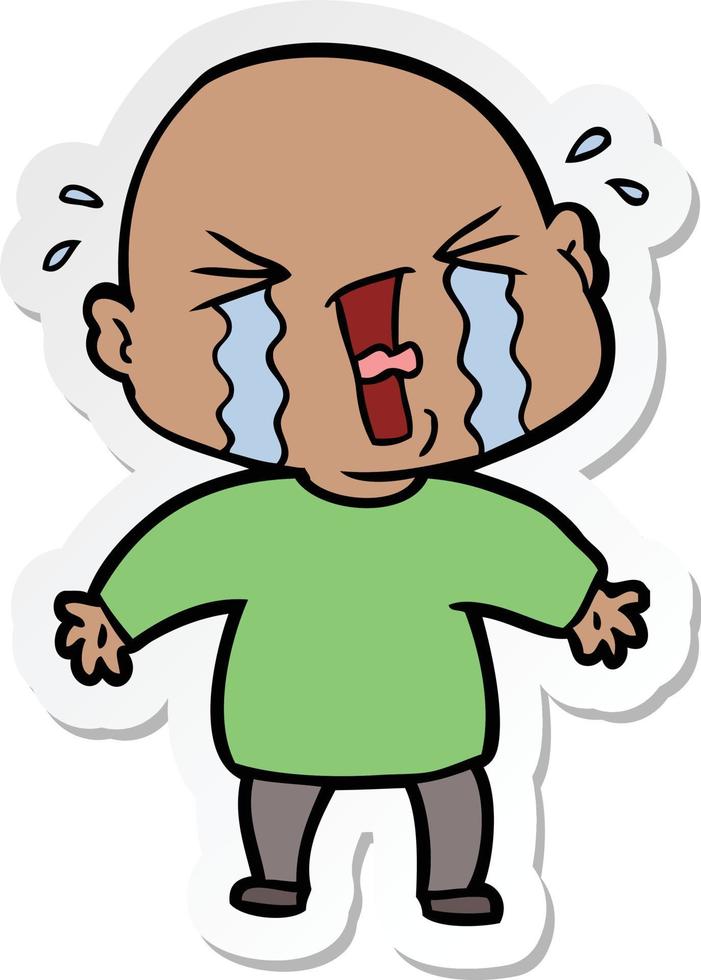 sticker of a cartoon crying bald man vector