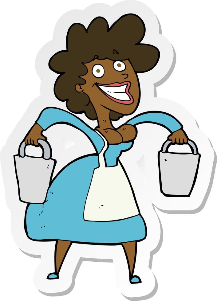 sticker of a cartoon milkmaid carrying buckets vector