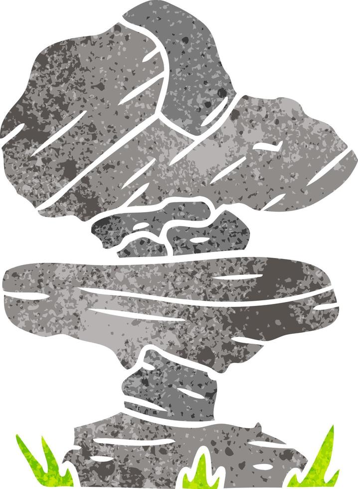 retro cartoon doodle of grey stone boulders vector