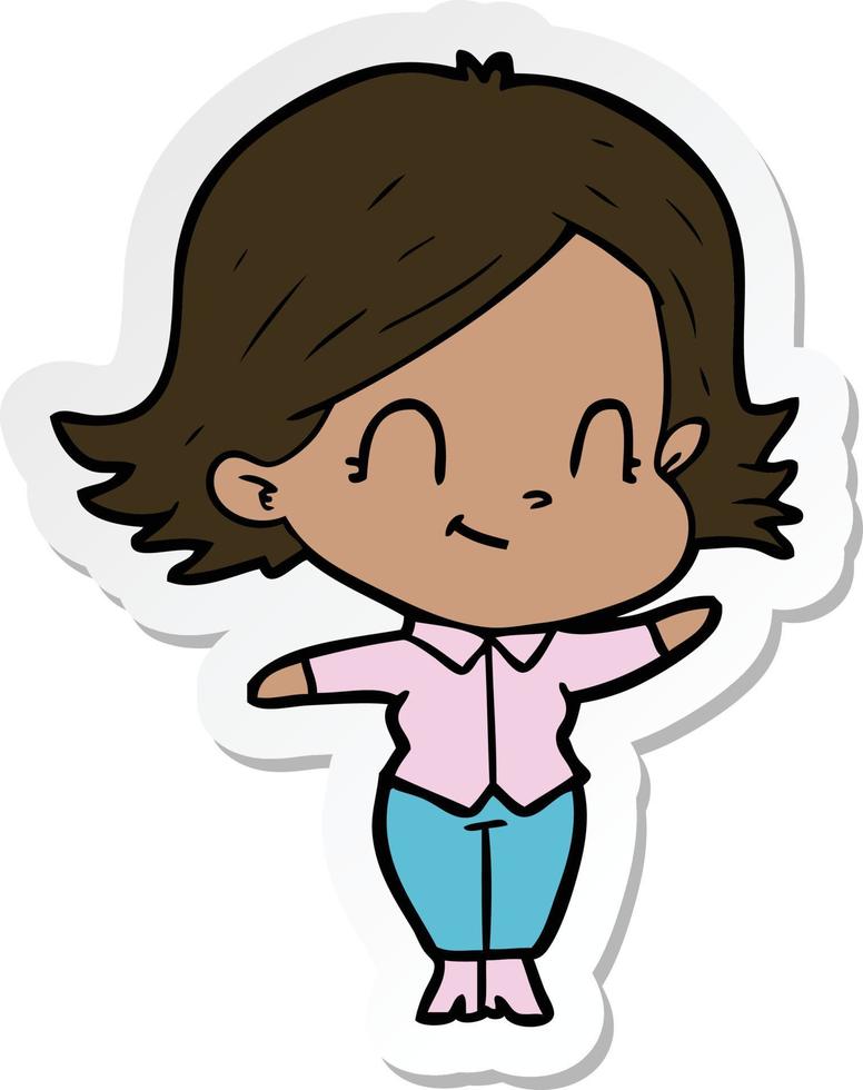 sticker of a cartoon friendly girl vector