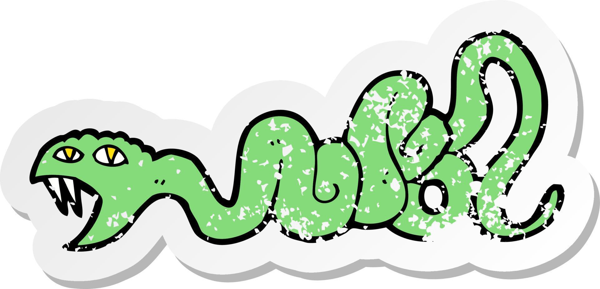 retro distressed sticker of a cartoon snake vector