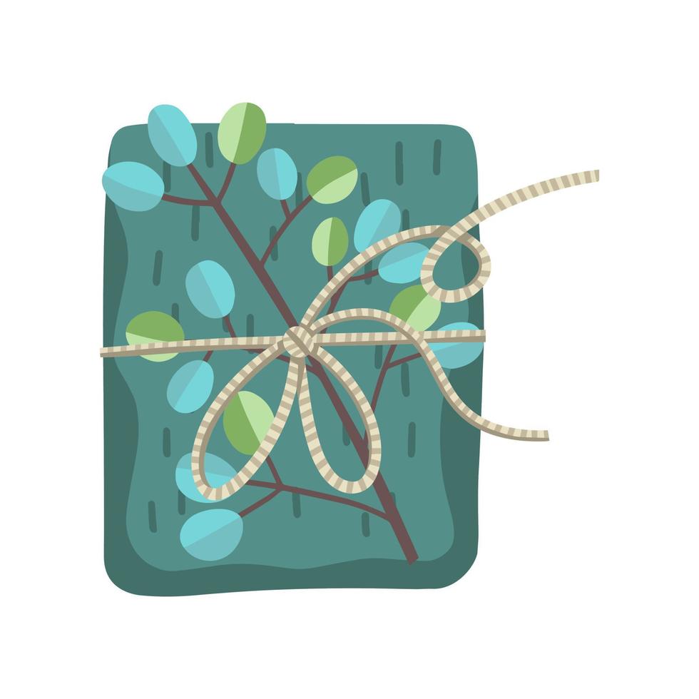 Christmas gift, decorated with plants, ribbons and recycled wrapping paper vector