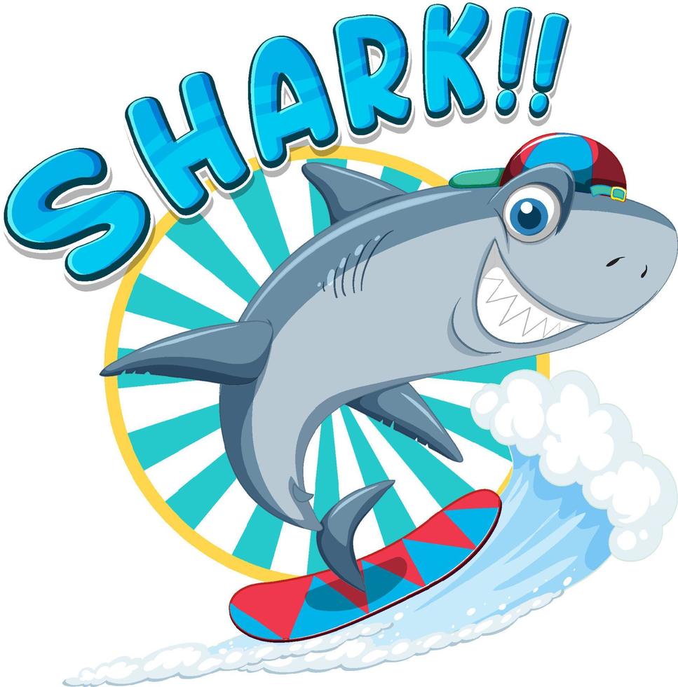 Cute shark cartoon surfing icon vector