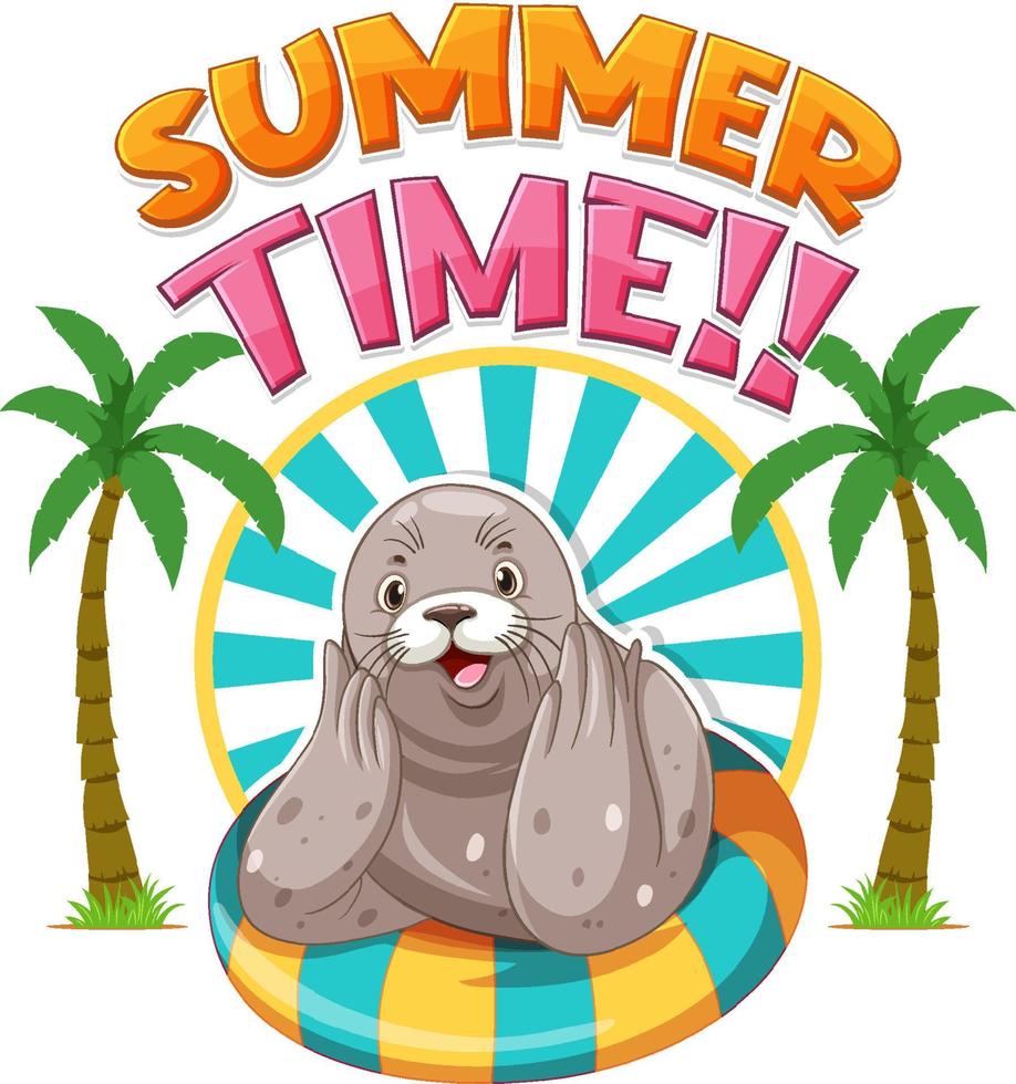 personaje de dibujos animados de sello con palabra de horario de verano vector