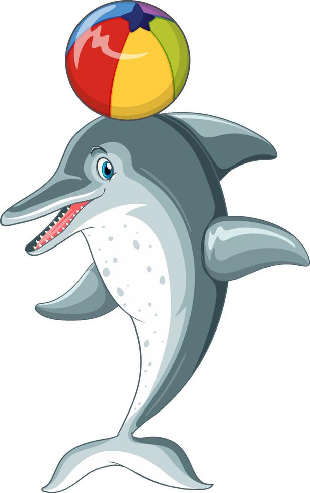 Dolphin cartoon character with colourful beach ball vector