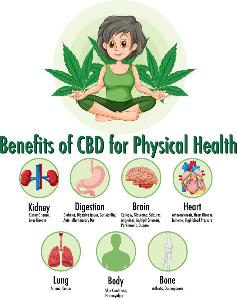 Benefits of CBD for physical health diagram vector