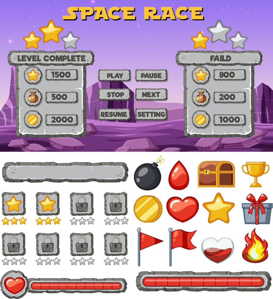 Space game background template and elements vector