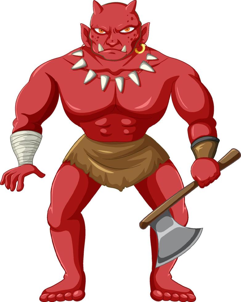 Orc holding ax cartoon character vector