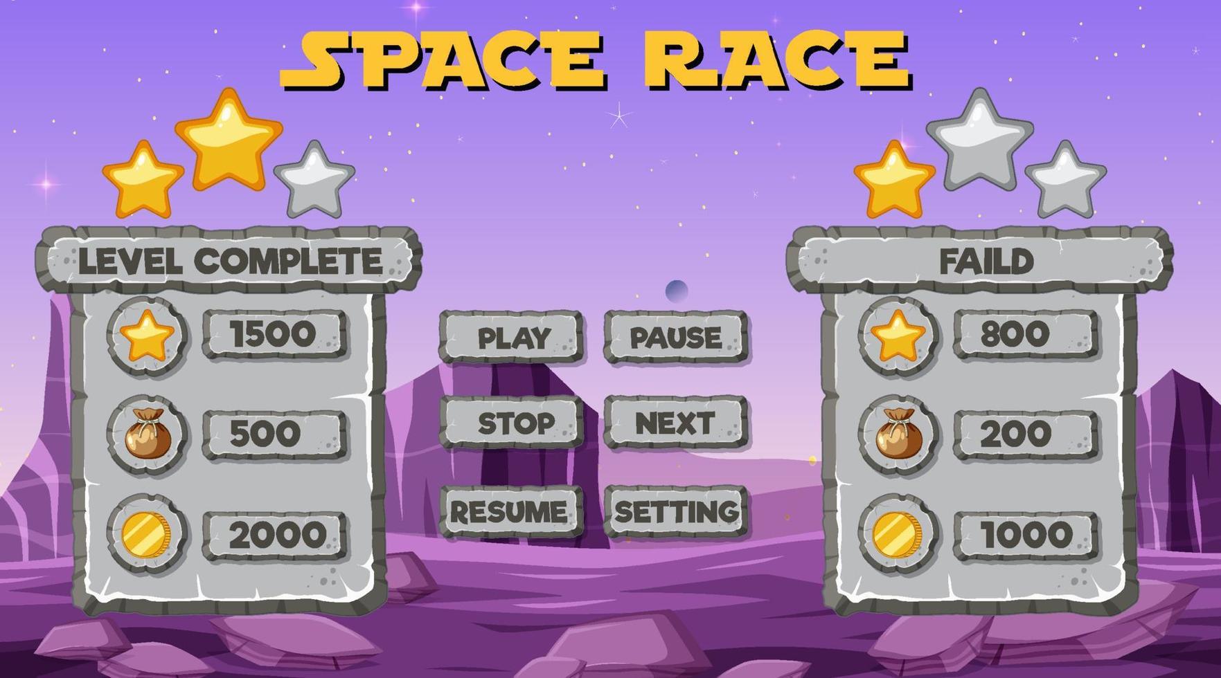 Space game background template and elements vector