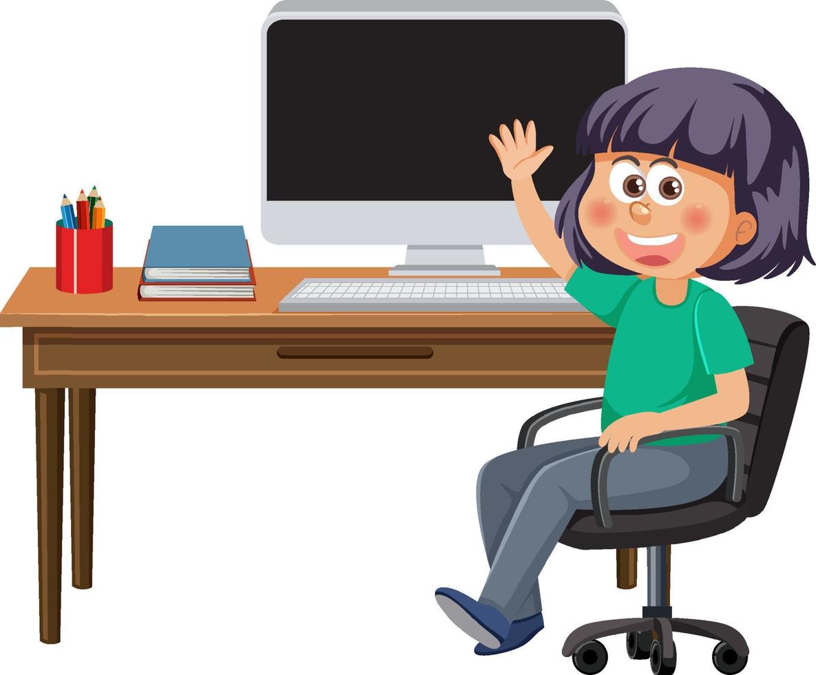 A girl sitting in front of computer vector