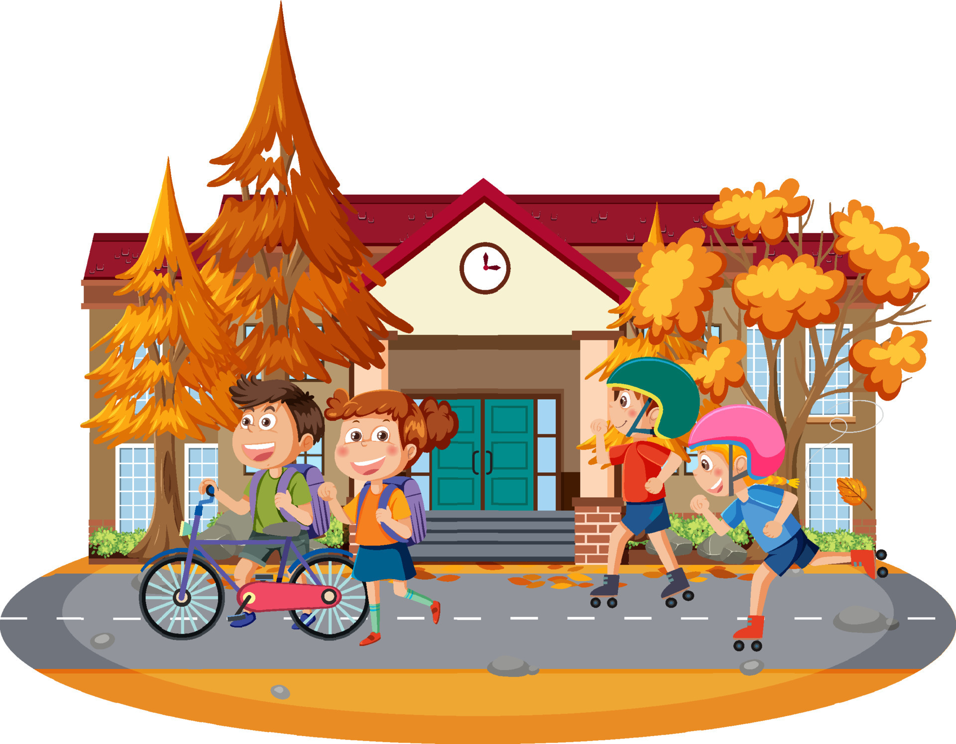 Street scene with happy children 11417365 Vector Art at Vecteezy Street scene with happy children 11417365 Vector Art at Vecteezy