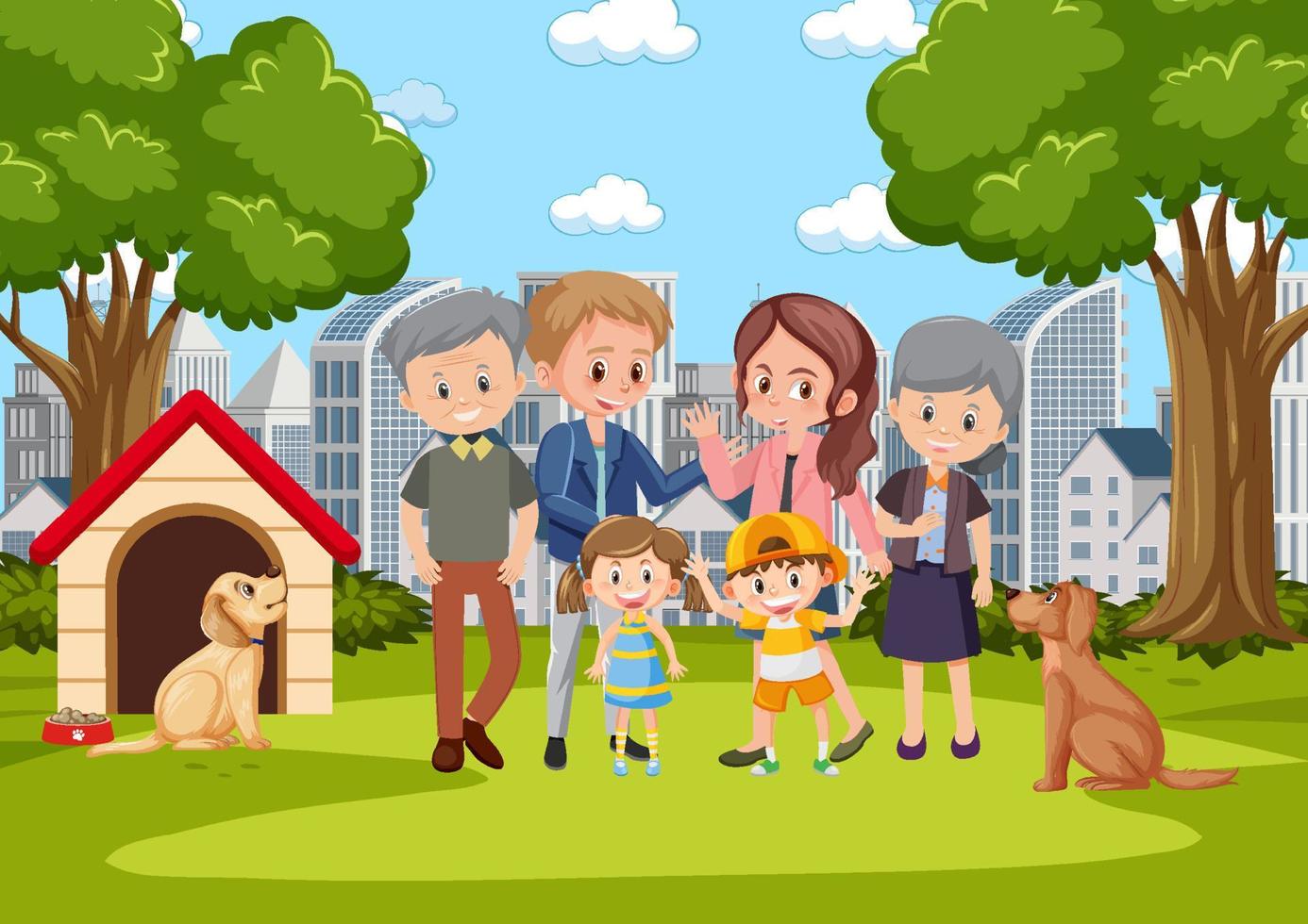 Happy family at the park vector