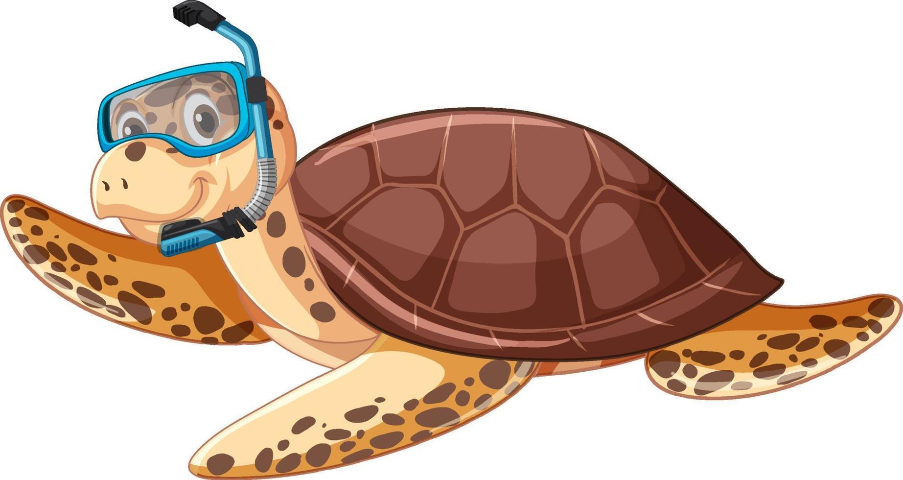 Cute turtle cartoon character snorkeling goggles vector