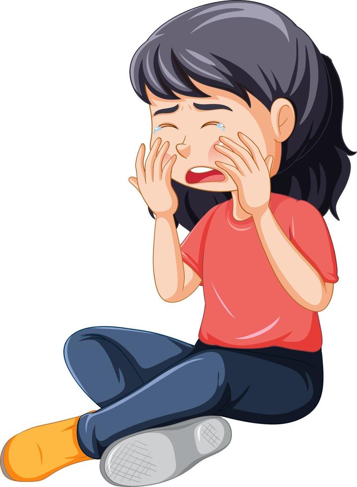 Sad girl crying with face expression vector