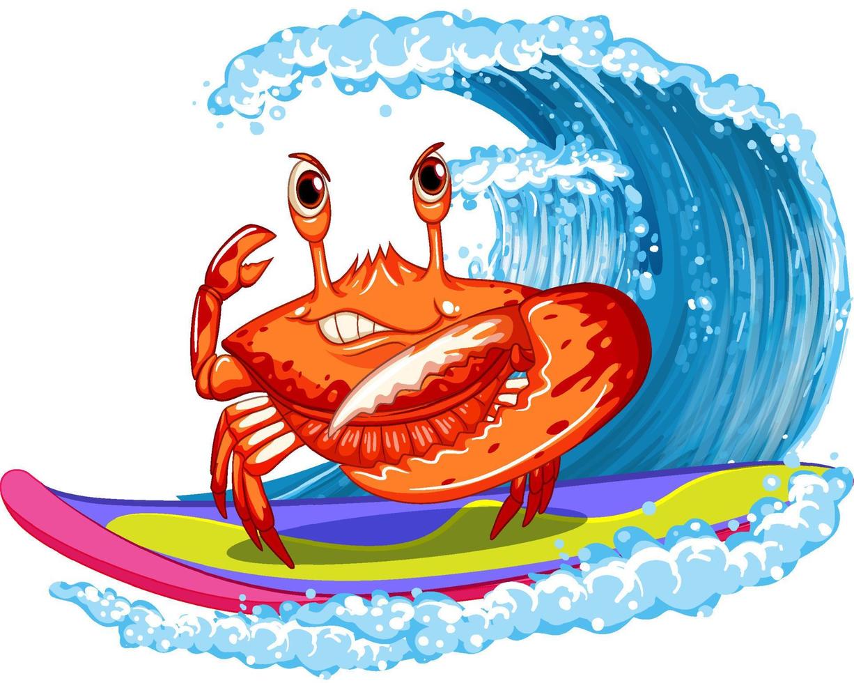 Cute crab cartoon character surfing vector