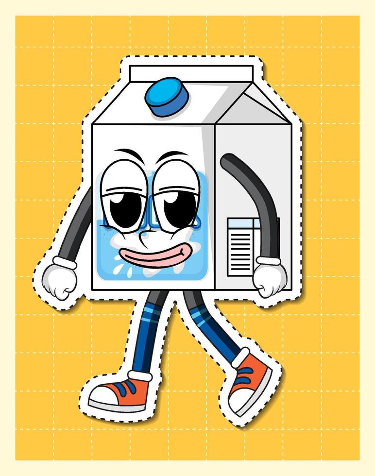 personaje de dibujos animados de leche en el fondo de la cuadrícula vector