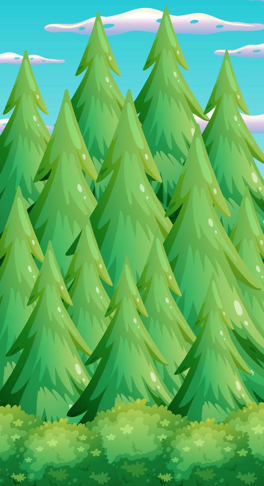 Vertical pine forest background template vector