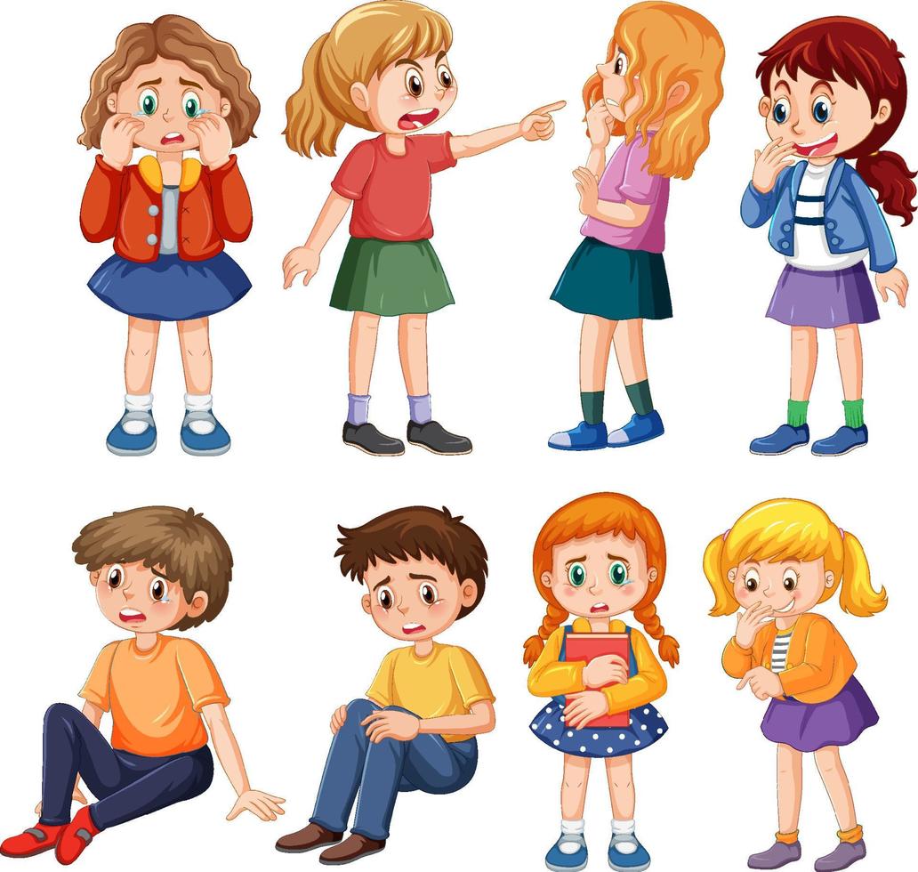 Bullying kids cartoon characters set vector