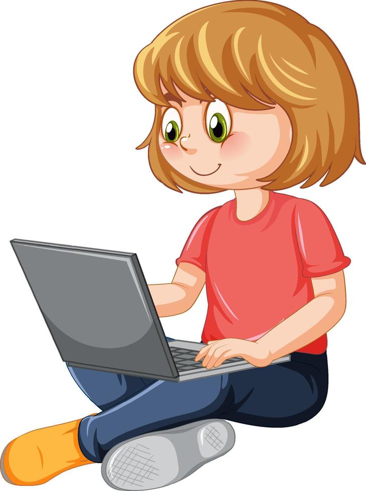 A girl using laptop cartoon vector