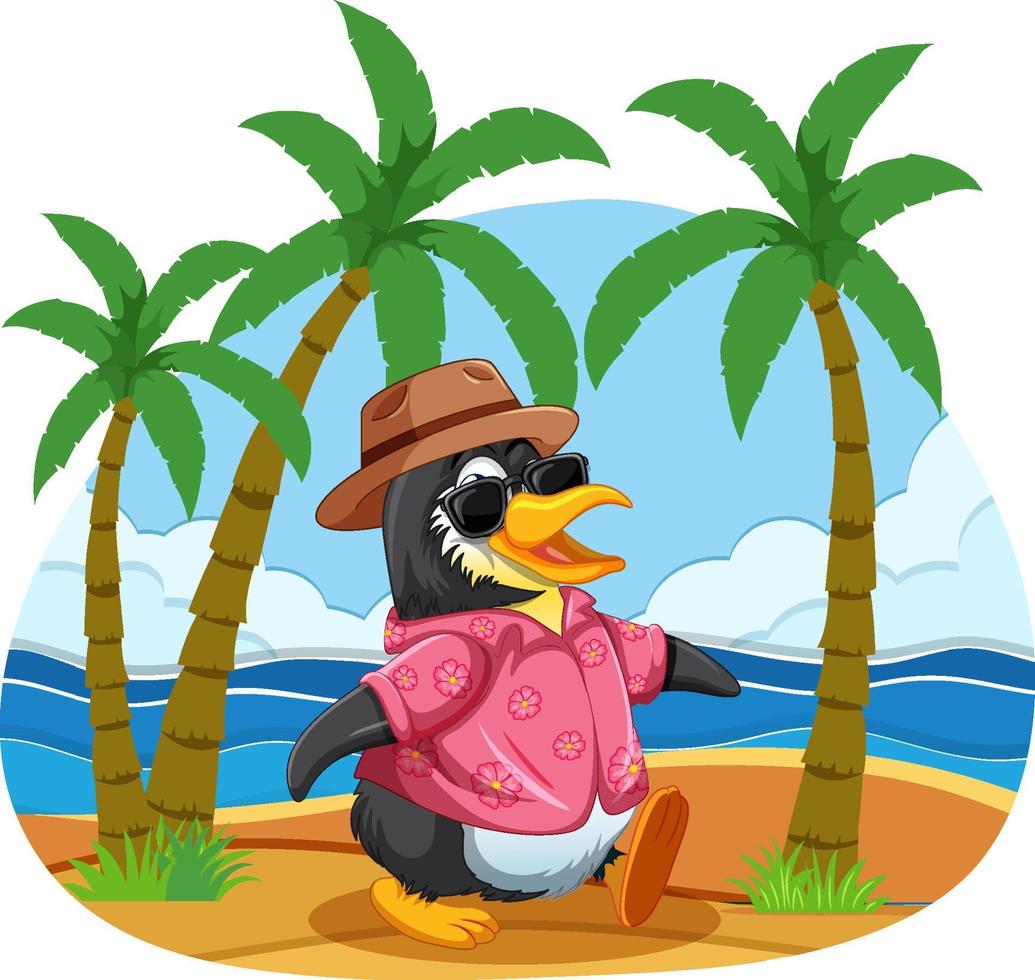 lindo personaje de dibujos animados de pingüinos en vacaciones de verano vector