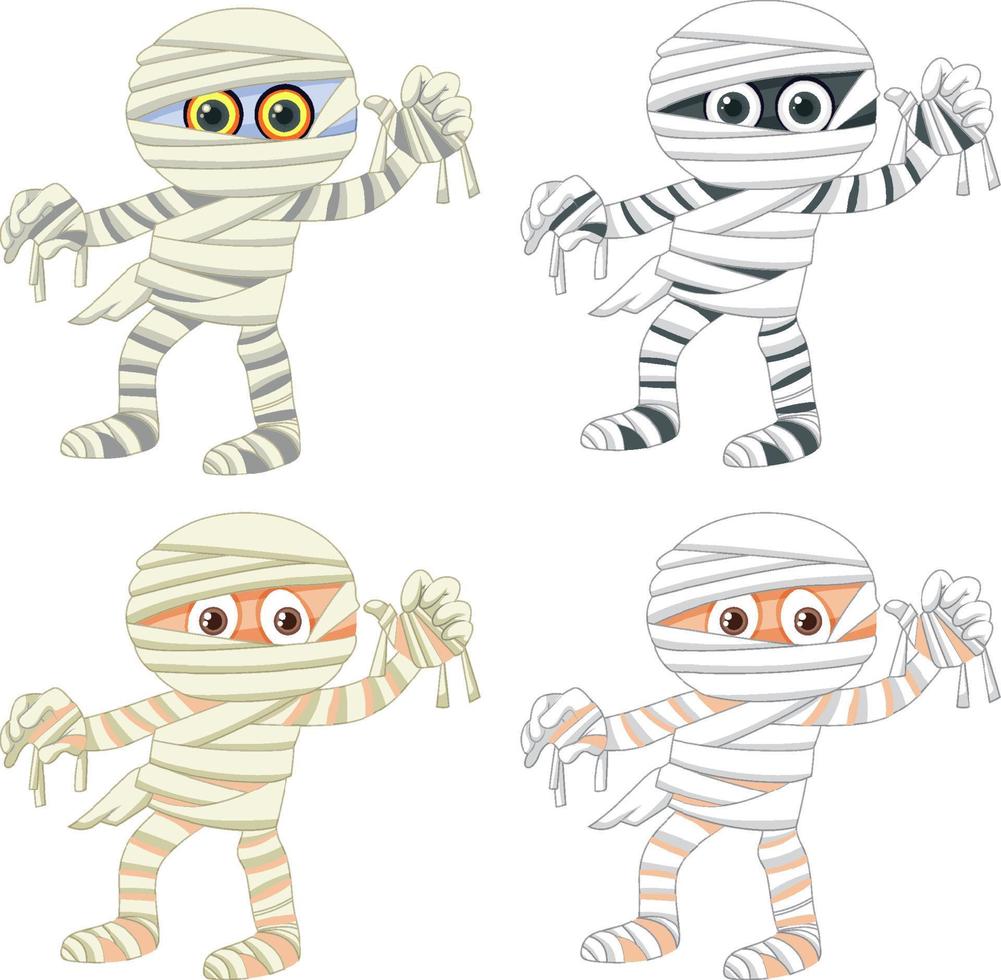 Set of different mummy cartoon characters vector