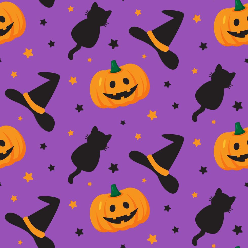 Halloween style seamless pattern in funny cartoon style. Print for autumn seasonal design and decor. Celebration and party spirit. Cute and nice characters. Background for gift wrap, sweets, candies vector