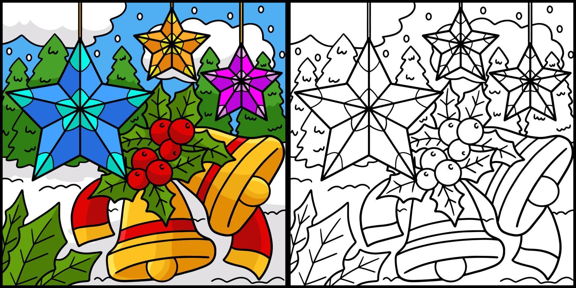 campanas de navidad para colorear página coloreada ilustración vector