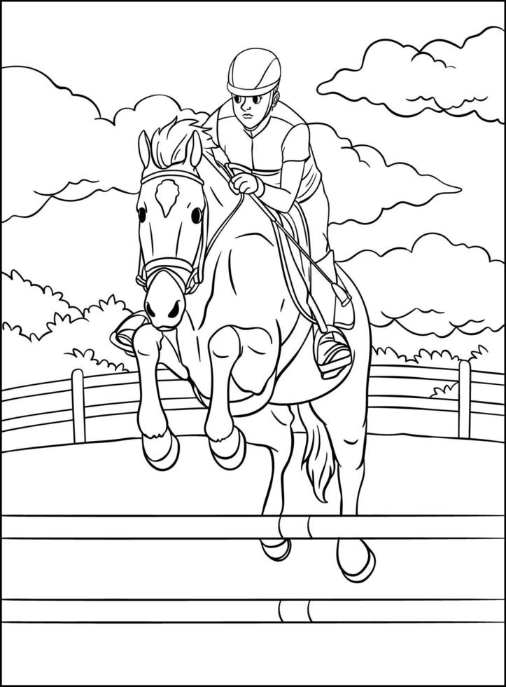 Show Jumping Coloring Page for Kids 11418457 Vector Art at Vecteezy