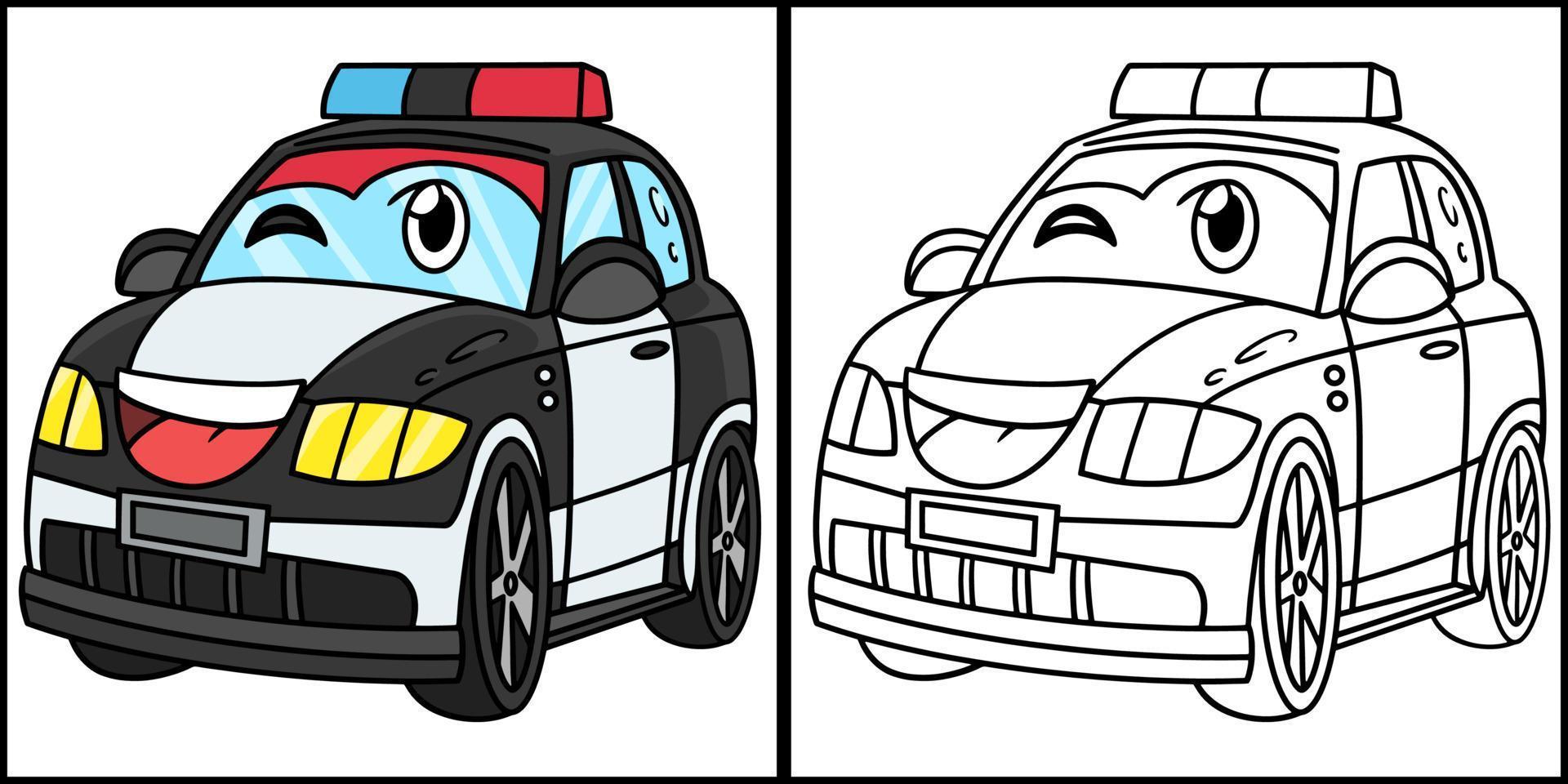 coche de policía con vehículo de cara para colorear ilustración vector