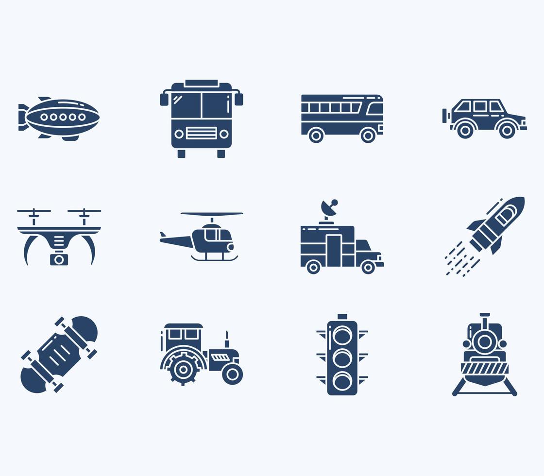 icono de transporte, conjunto de vectores de vehículos