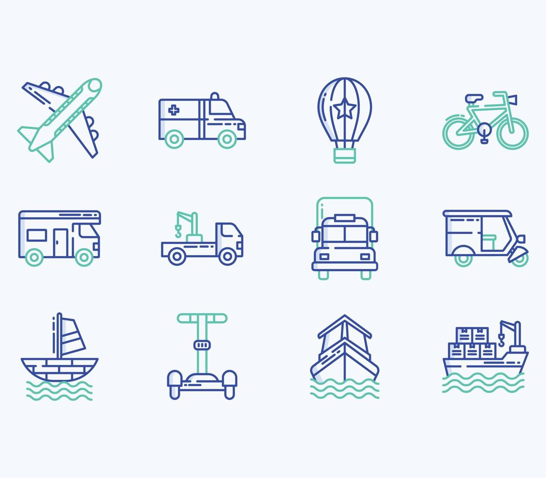 icono de transporte, conjunto de vectores de vehículos