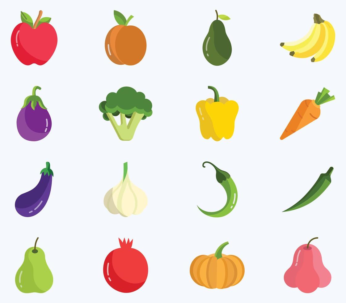 conjunto de iconos de frutas y verduras, vector vegano