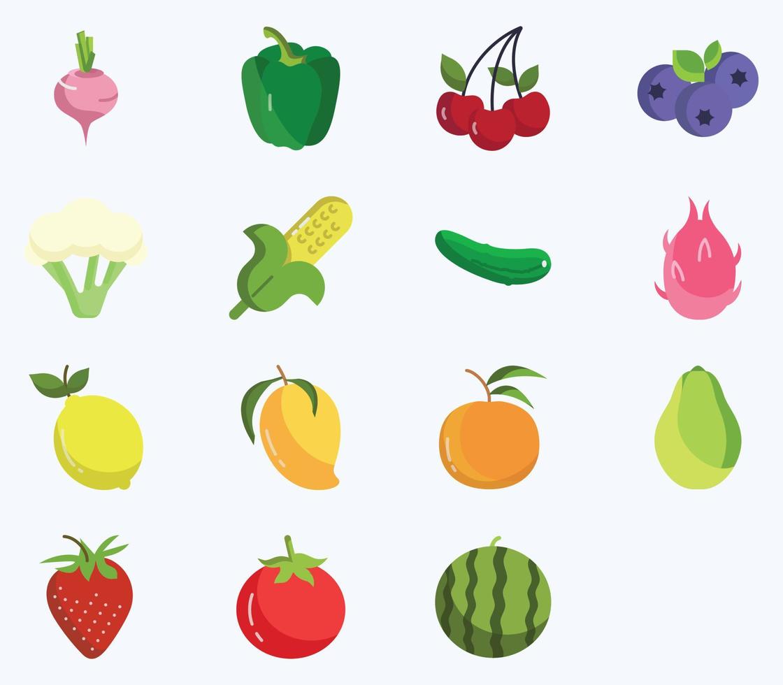 conjunto de iconos de frutas y verduras, vector vegano