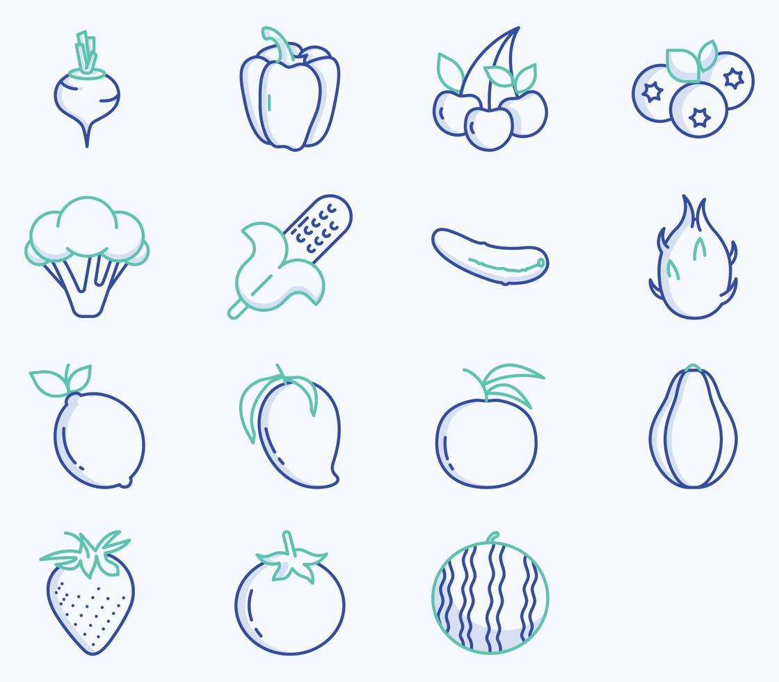 Fruits and vegetables icon set, Vegan vector