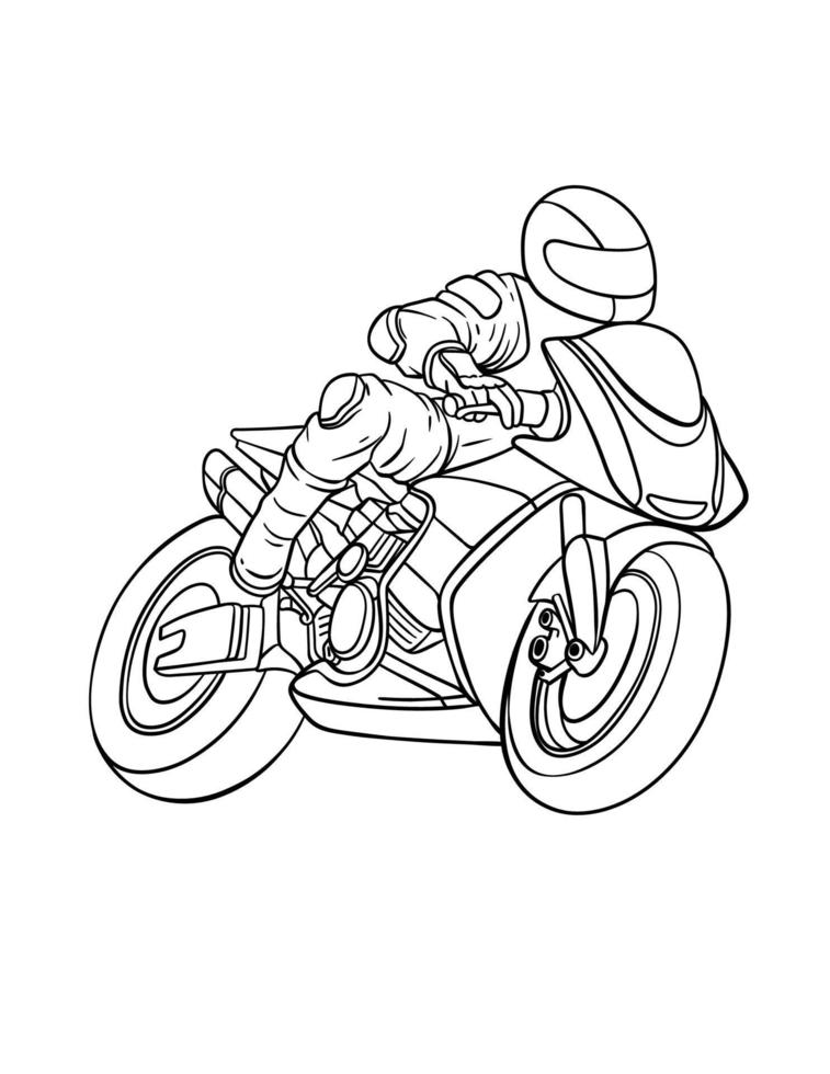 Motorcycle Racing Isolated Coloring Page for Kids vector