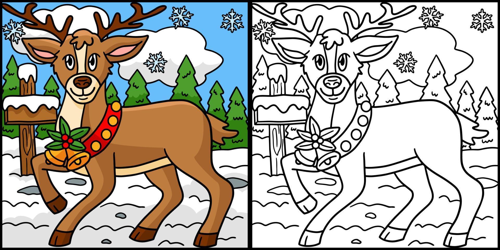 Christmas Reindeer Coloring Page Illustration vector