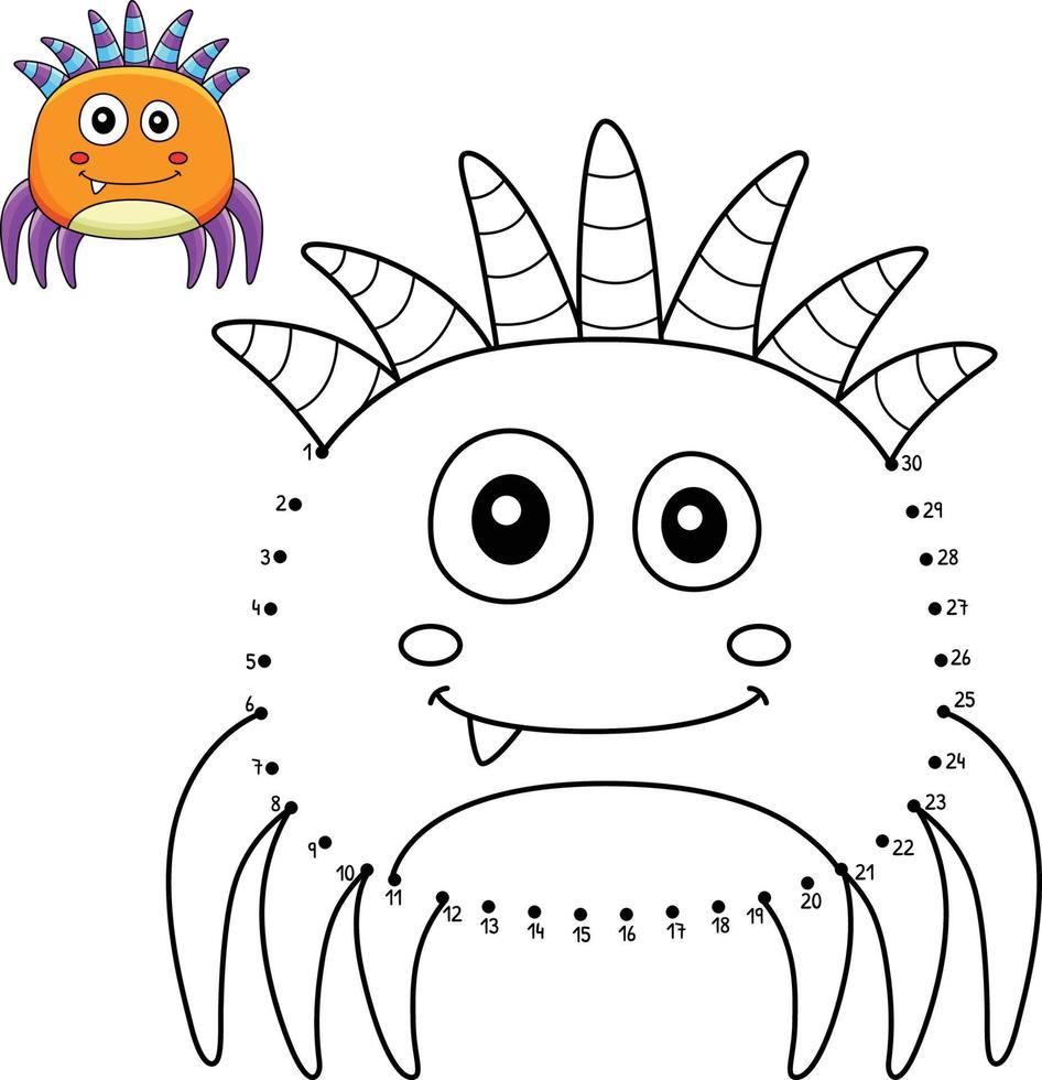 Dot to Dot Monster Spider Isolated Coloring Page vector