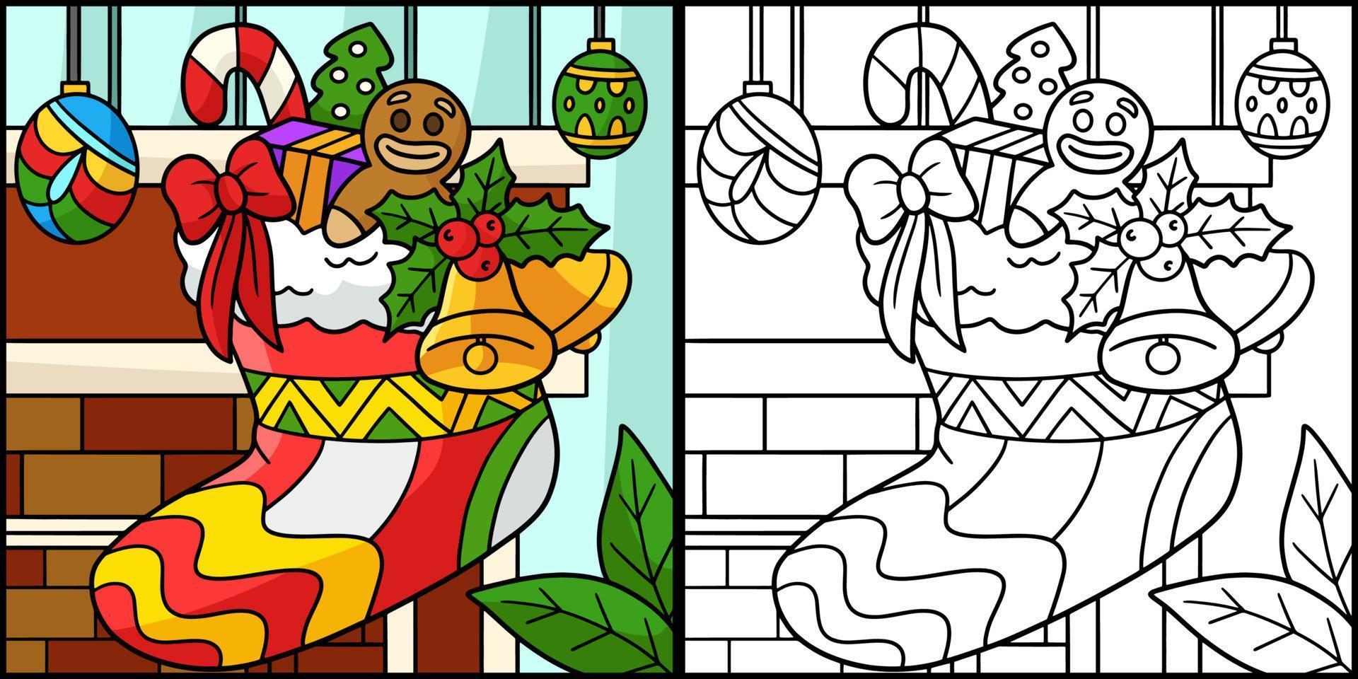 ilustración de página para colorear de calcetín de navidad vector