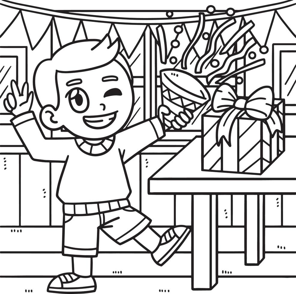 New Year Child Popping Confetti Coloring Page vector