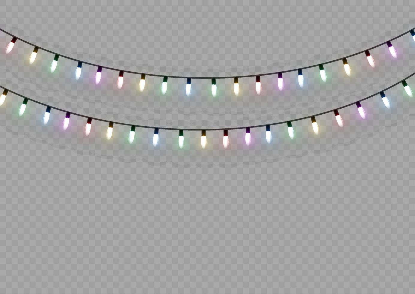 Christmas lights. Vector line with glowing light bulbs. Set of golden xmas glowing garland Led neon lamp illustration.