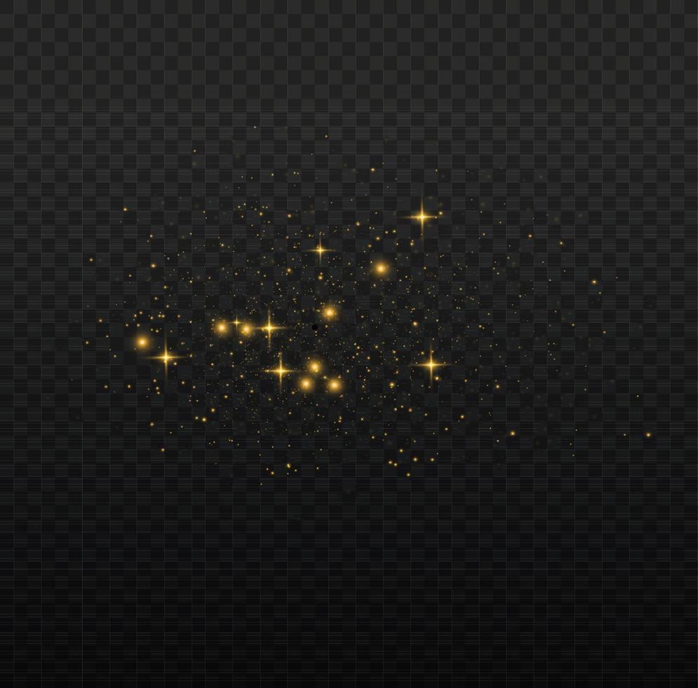 efecto de fondo de partículas de brillo amarillo vectorial para tarjeta rica de saludo de lujo. efecto de luz especial de brillo de chispas blancas. textura brillante. chispas de polvo de estrellas en una explosión. vector