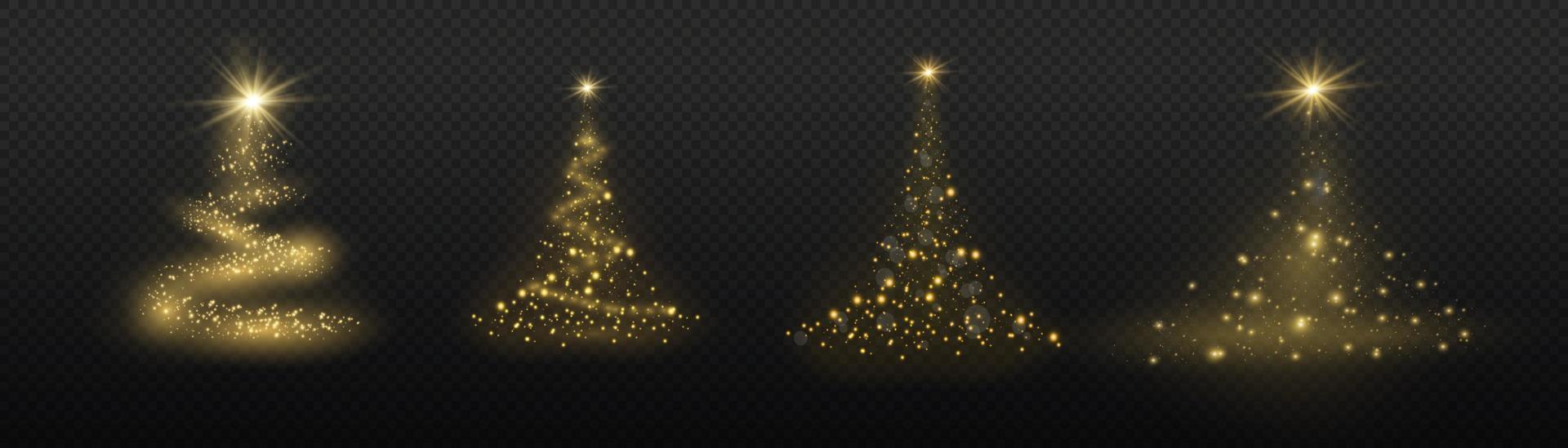 árbol de navidad de vector de luz. árbol de navidad dorado como símbolo de un feliz año nuevo, unas felices vacaciones de navidad. decoración de luz dorada. brillante brillante