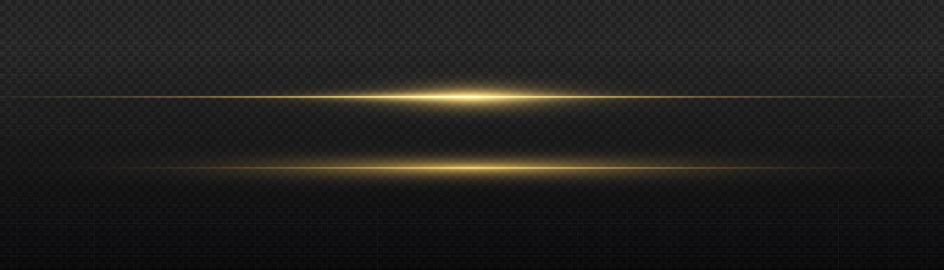 Yellow horizontal lens flares pack. Laser beams, horizontal light rays. Beautiful light flares. Flash light with fairy dust sparks and golden stars shine. Dusty shine light. vector