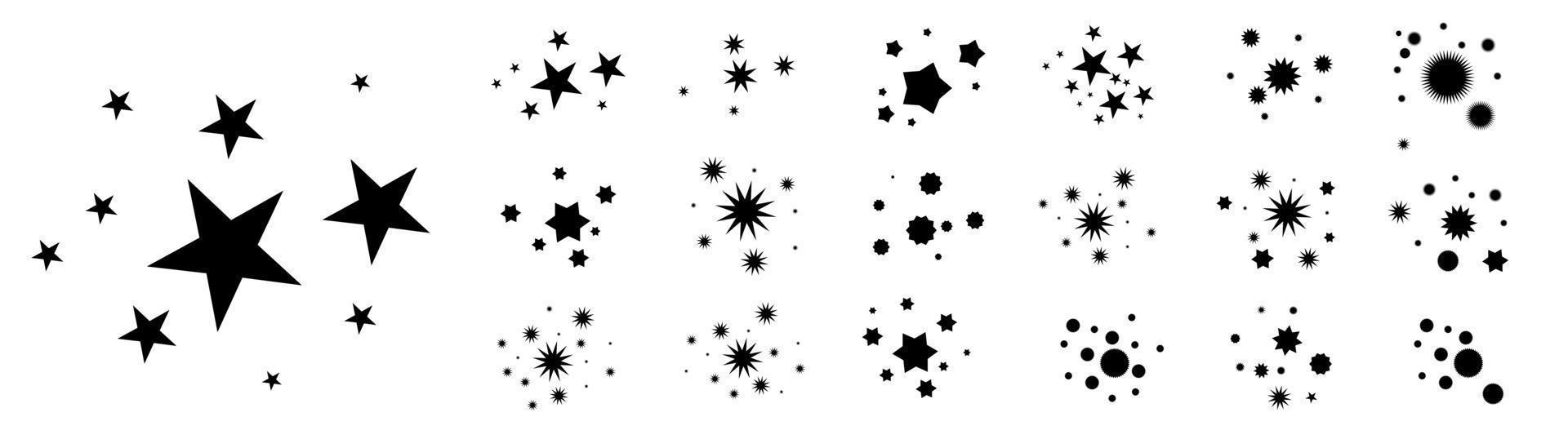 Star icon. Collection of illustrations of twinkling stars. Sparks, shining explosion in the sky. Christmas vector symbols isolated. Shine or fireworks. Vector dust. Flat design.