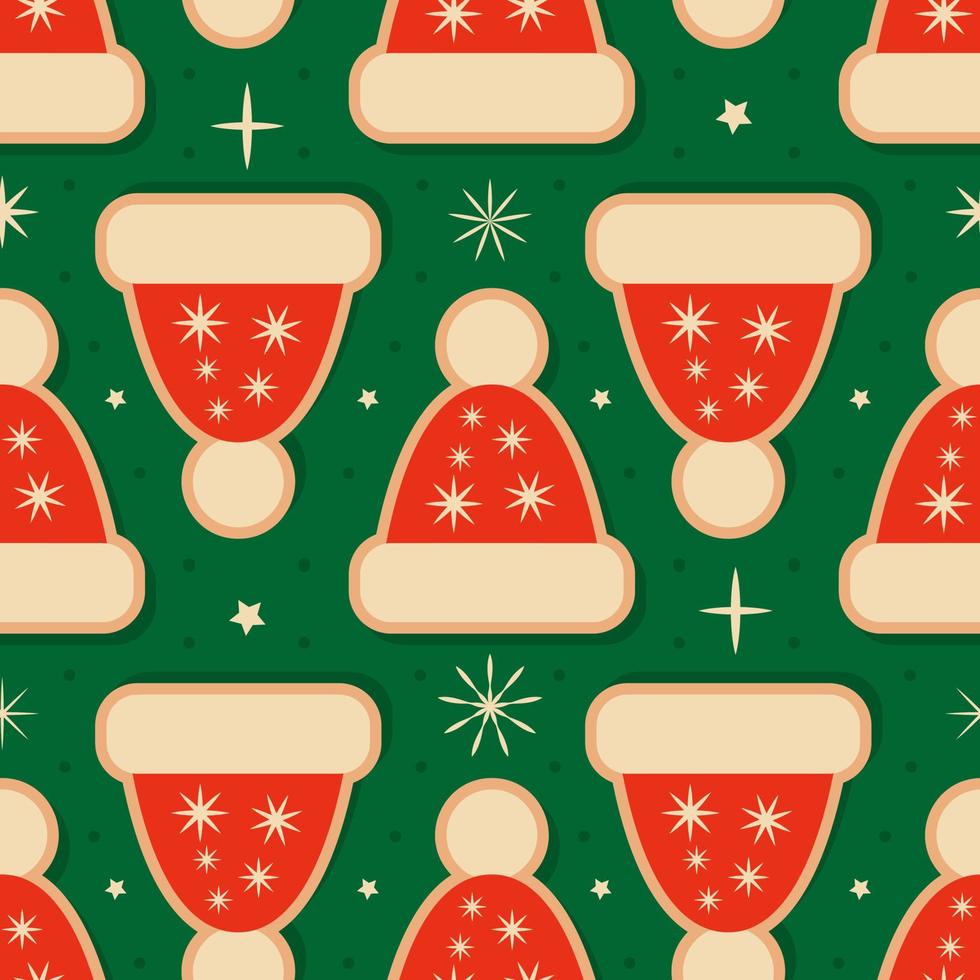 Retro vintage Christmas pattern with Santa hats. Vector illustration