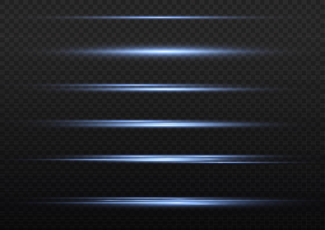 Set of blue horizontal highlights. Laser beams, horizontal beams of light. Beautiful light reflections. Glowing stripes on a light background. vector