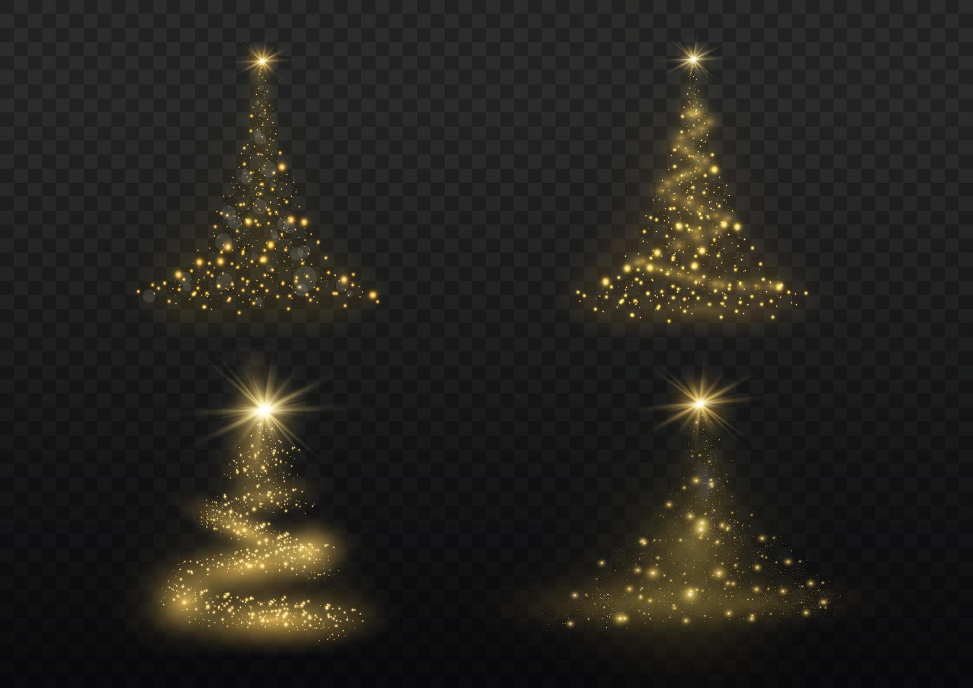 Christmas tree from light vector. Golden Christmas tree as a symbol of