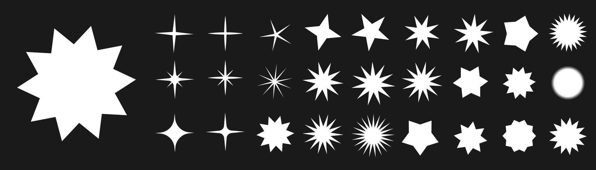 icono de estrella colección de ilustraciones de estrellas centelleantes. chispas, brillante explosión en el cielo. símbolos vectoriales de Navidad aislados. brillo o fuegos artificiales. polvo vectorial diseño plano. vector