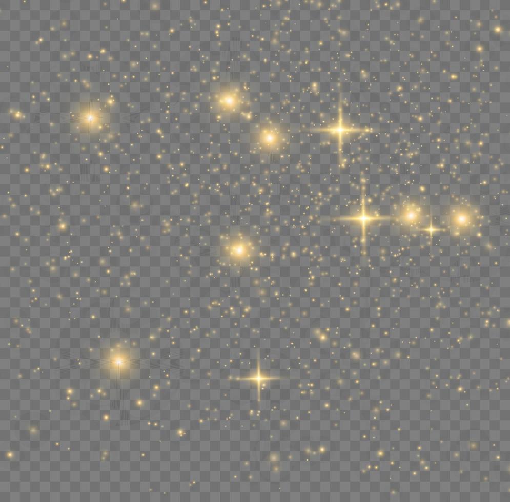 efecto de fondo de partículas de brillo amarillo vectorial para tarjeta rica de saludo de lujo. efecto de luz especial de brillo de chispas blancas. textura brillante. chispas de polvo de estrellas en una explosión. vector